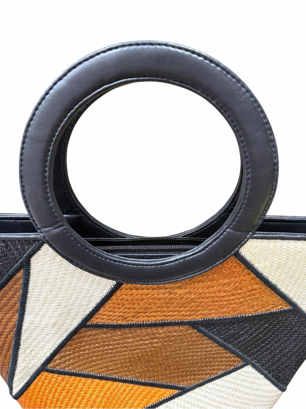 Vintage Le Sac Patchwork Woven Straw, Geometric Color Paneled Bag - Picture 6 of 14